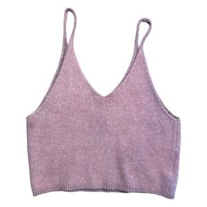 Vintage wool Mauve Knit Cropped Tank Top Spaghetti Strap V Neck Libby Rose Cozy‎